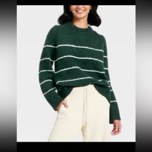 Women's Fuzzy Pullover Sweater - A New Day™ Green Striped XL: Target Brand New